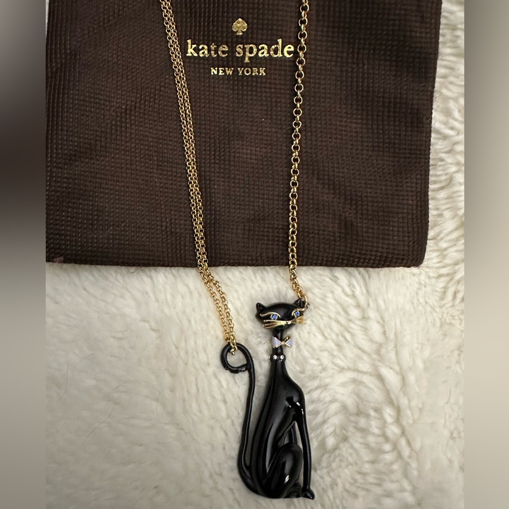Kate Spade New York Jazz Things Up Black Cat Pendant Necklace with Gold Chain